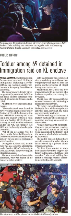 3 DISEMBER TODDLER AMONG 69 DETAINED IN IMMIGRATION RAID ON KL ENCLAVE
